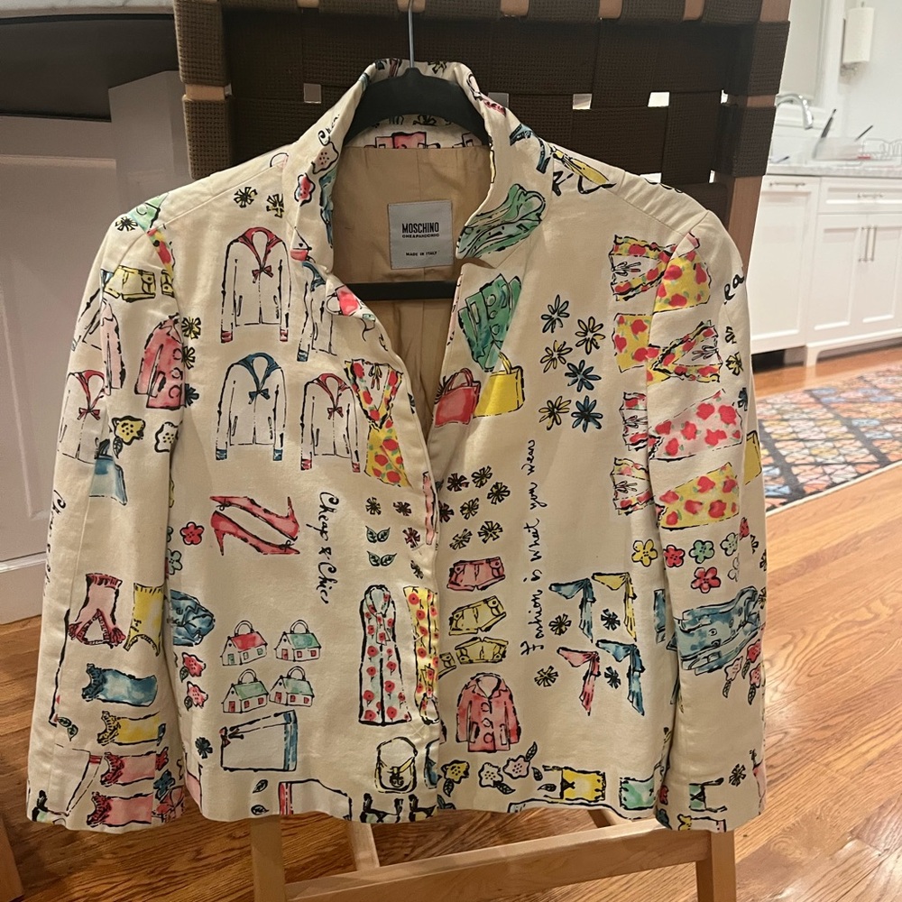 Moschino Cream Jacket with Colorful Watercolor Print - Picture 4 of 8